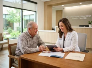 Nephrologist discussing end-stage renal disease treatment options with a patient